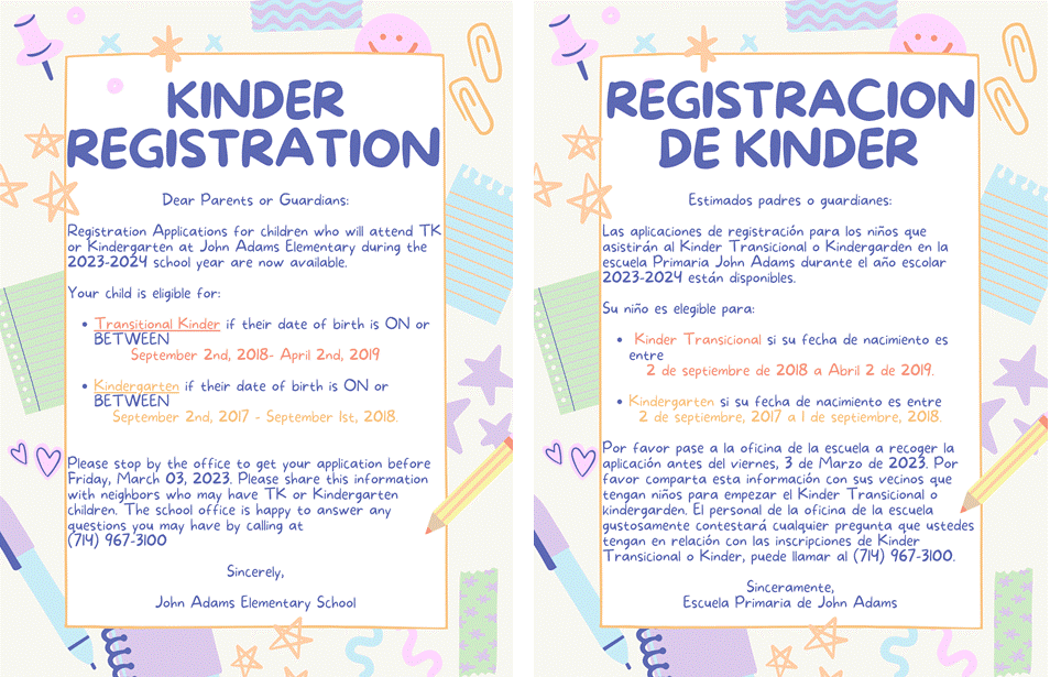  KINDER REGISTRATION